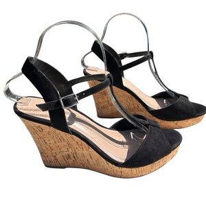 Charles by Charles David Womens Wedge Heel Black Faux Suede Shoes Cork Size 9.5